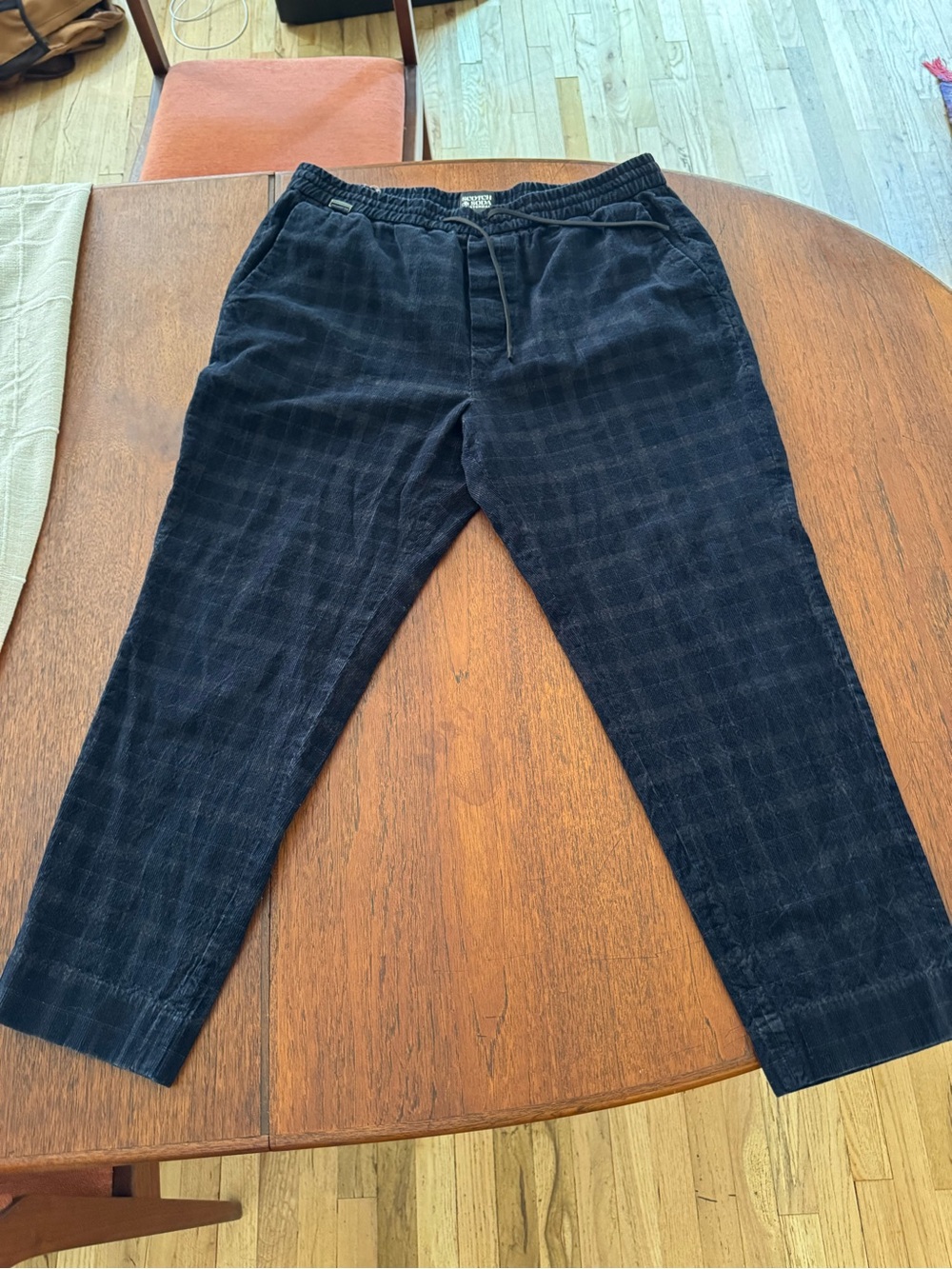 Scotch & Soda Black Corduroy Plaid Drawstring Pants